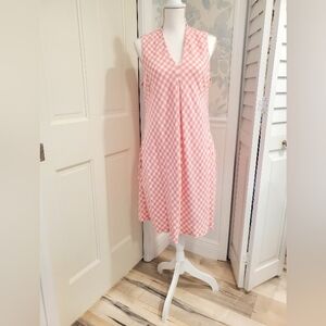 Tommy Bahama Pink Gingham V-Neck Sleeveless Linen Dress Size Medium